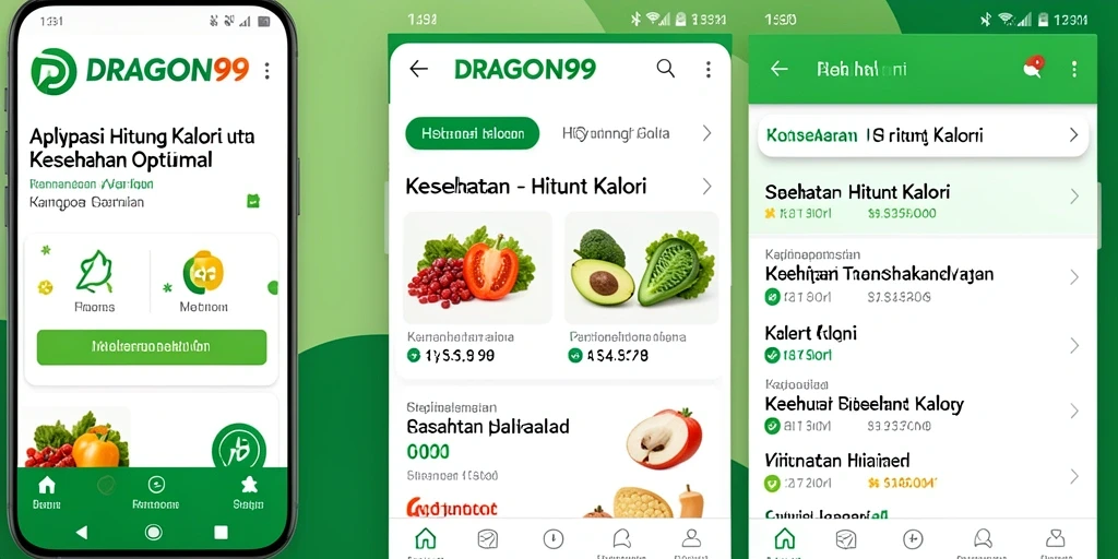 Tampilan antarmuka aplikasi DRAGON99 untuk hitung kalori.