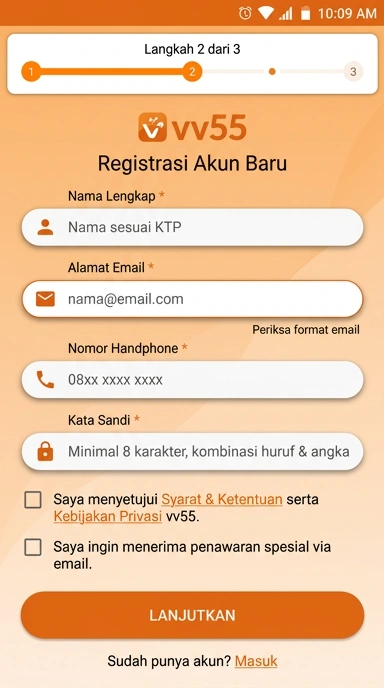 Registrasi Akun Baru vv55 untuk Pengguna Android
